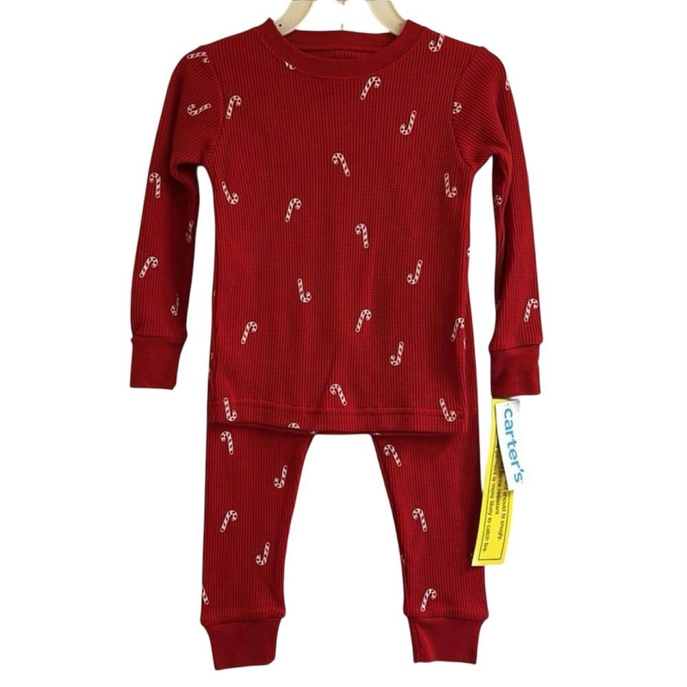 Carter’s Red Candy Cane Thermal 2-Piece PJ Pajama Set NEW Size 24M